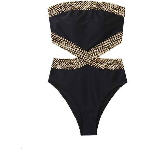 Women's Strapless Cut Out One Piece Swimsuit Stitch Detail Bandeau